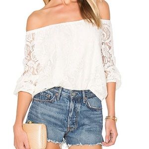 Cupcakes and Cashmere ivory lace off shoulder top